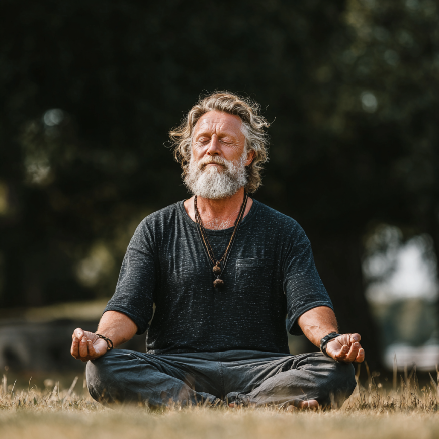 Възрастна жена практикува йога